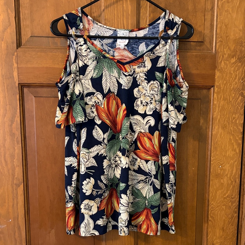 Anthropologie Tropical Floral Cold Shoulder Blouse